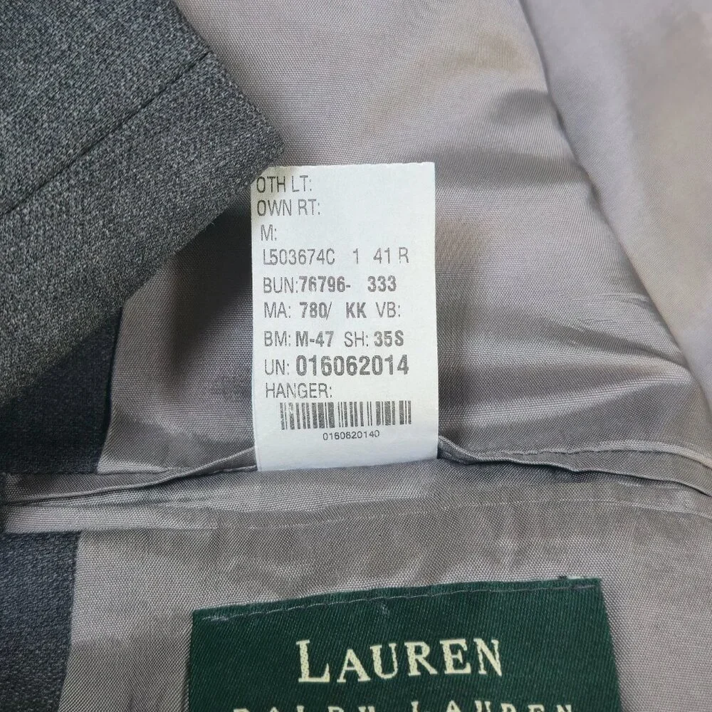 Ralph Lauren Men's Blazer Heather Gray Wool Made In Canada‎ Size 41R